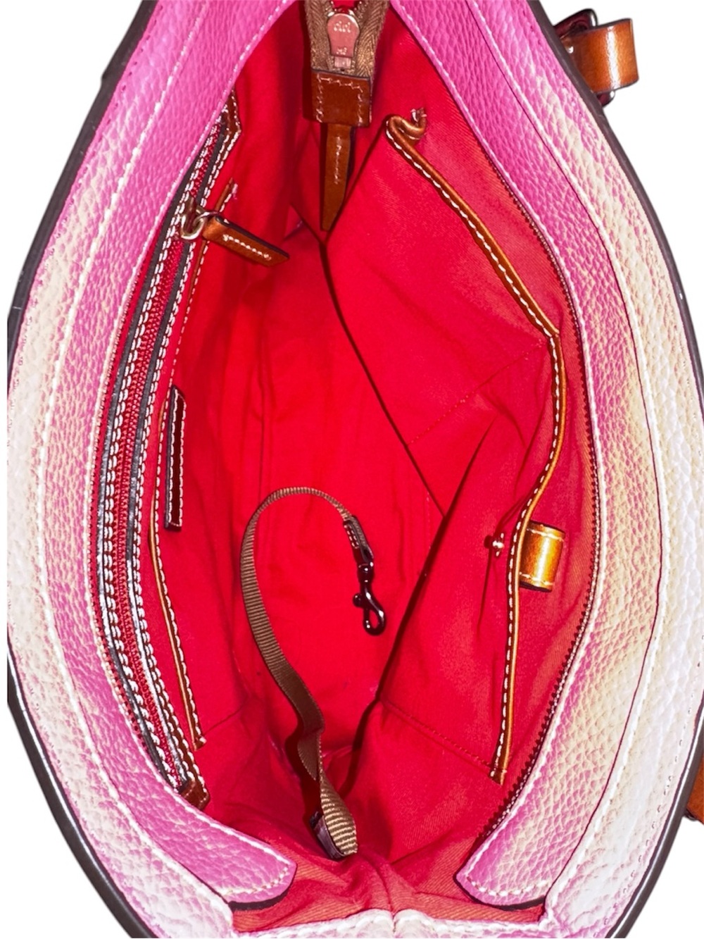 Dooney & Bourke Pink Pebble Leather Tote with Brown Straps and Logo Plaque - Picture 6 of 14